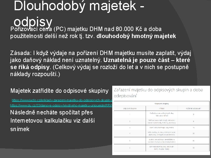 Dlouhodobý majetek odpisy Pořizovací cena (PC) majetku DHM nad 80. 000 Kč a doba