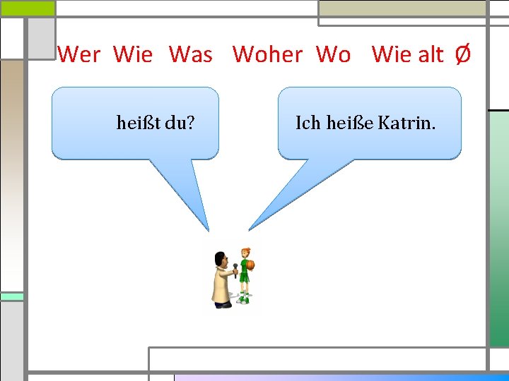 Wer Wie Was Woher Wo Wie alt Ø heißt du? Ich heiße Katrin. 