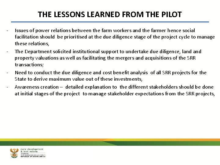 THE LESSONS LEARNED FROM THE PILOT - - - Issues of power relations between THE LESSONS LEARNED FROM THE PILOT - - - Issues of power relations between