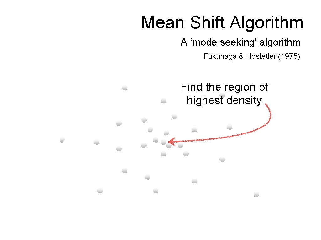 Mean Shift Algorithm A ‘mode seeking’ algorithm Fukunaga & Hostetler (1975) Find the region