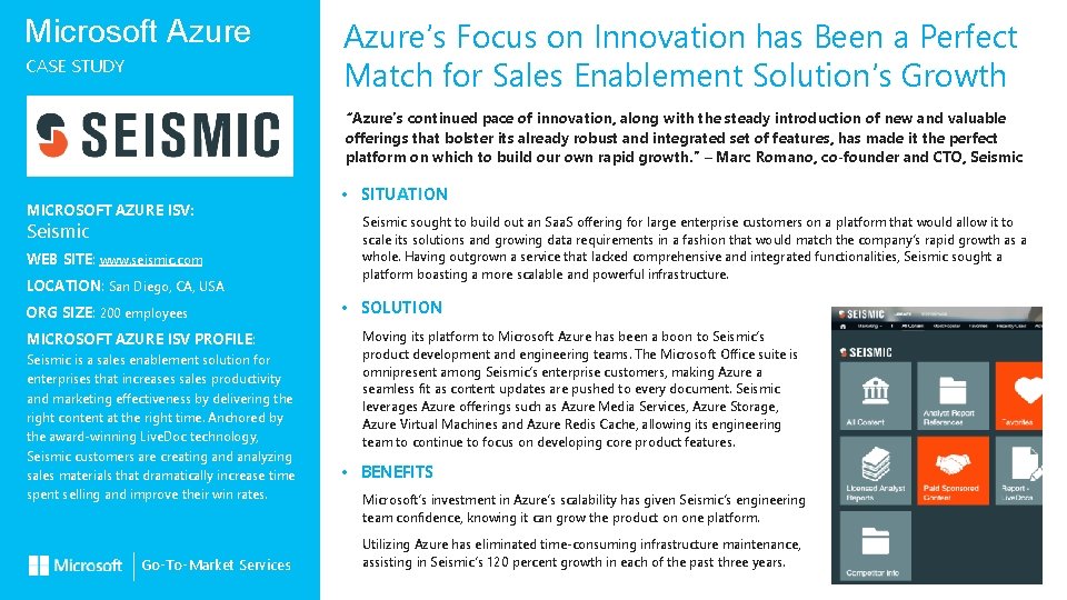 Microsoft Azure CASE STUDY Azure’s Focus on Innovation has Been a Perfect Match for