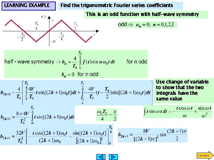 LEARNING EXAMPLE Find the trigonometric Fourier series coefficients This is an odd function with