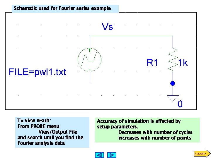 Schematic used for Fourier series example To view result: From PROBE menu View/Output File