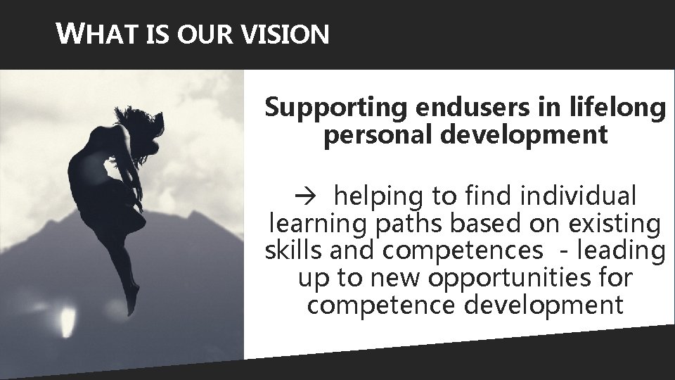 WHAT IS OUR VISION Supporting endusers in lifelong personal development helping to find individual