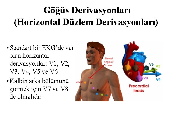 Göğüs Derivasyonları (Horizontal Düzlem Derivasyonları) • Standart bir EKG’de var olan horizantal derivasyonlar: V