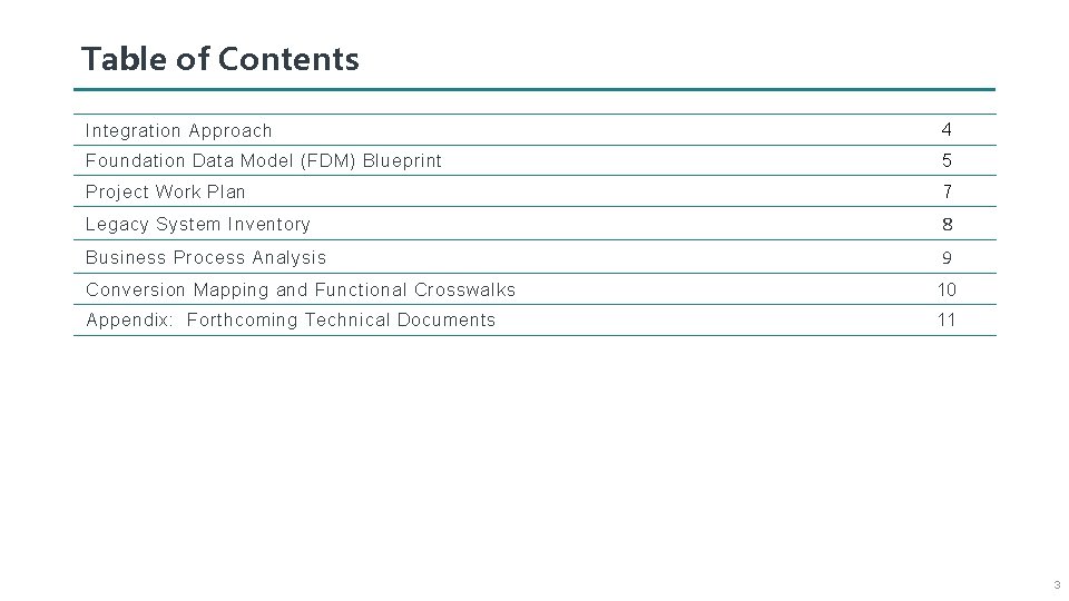 Table of Contents Integration Approach 4 Foundation Data Model (FDM) Blueprint 5 Project Work