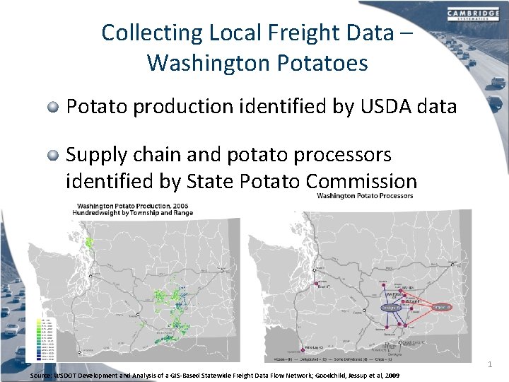 Collecting Local Freight Data – Washington Potatoes Potato production identified by USDA data Supply