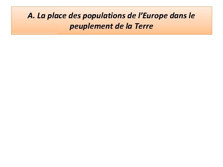 A. La place des populations de l’Europe dans le peuplement de la Terre 