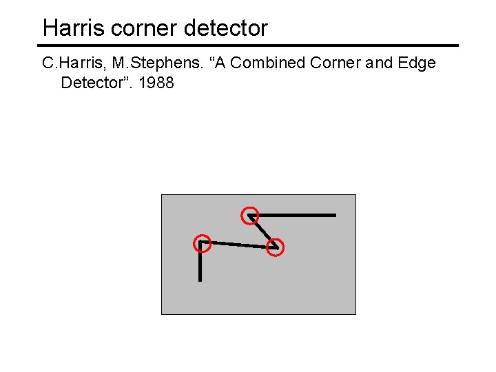 Harris corner detector C. Harris, M. Stephens. “A Combined Corner and Edge Detector”. 1988