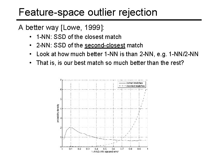 Feature-space outlier rejection A better way [Lowe, 1999]: • • 1 -NN: SSD of