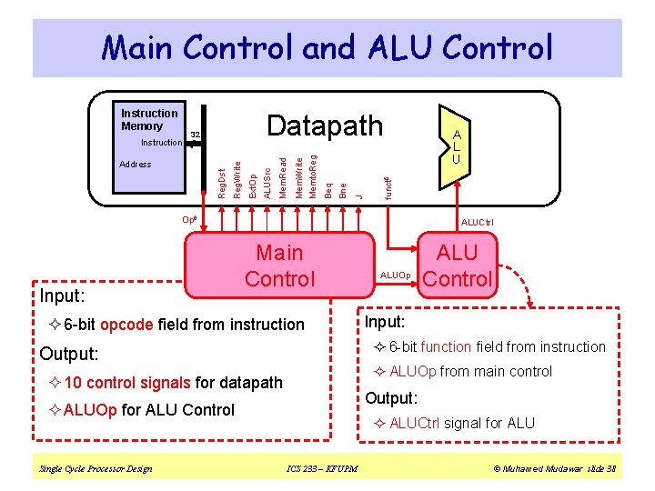 Main Control and ALU Control Op 6 Input: ALUCtrl Main Control ² 6 -bit