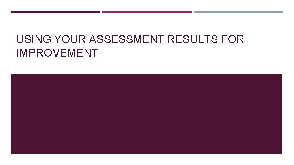 USING YOUR ASSESSMENT RESULTS FOR IMPROVEMENT 