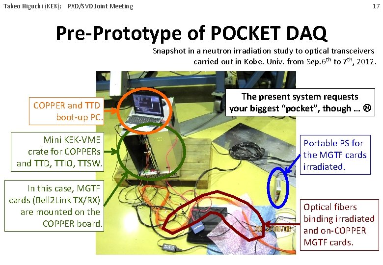 17 Takeo Higuchi (KEK); PXD/SVD Joint Meeting Pre-Prototype of POCKET DAQ Snapshot in a
