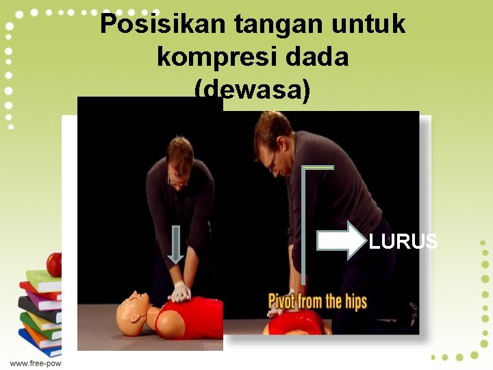 Posisikan tangan untuk kompresi dada (dewasa) LURUS 