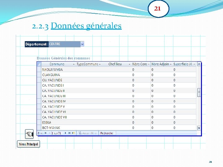 21 2. 2. 3 Données générales 21 