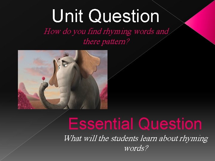 Unit Question How do you find rhyming words and there pattern? Essential Question What