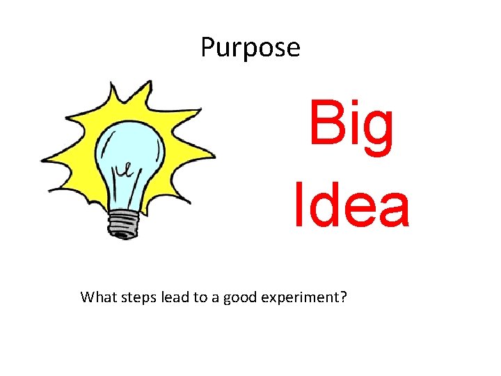 Purpose Big Idea What steps lead to a good experiment? 