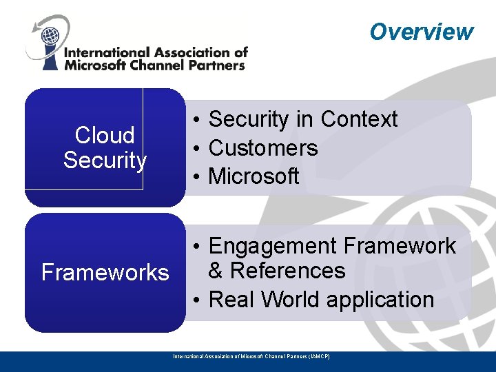 Overview Cloud Security • Security in Context • Customers • Microsoft • Engagement Framework