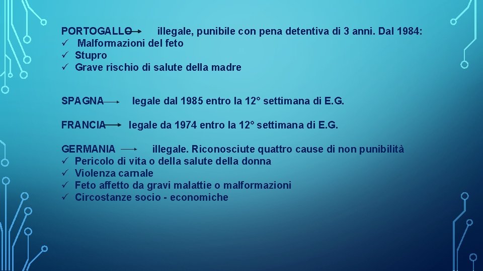 PORTOGALLO illegale, punibile con pena detentiva di 3 anni. Dal 1984: ü Malformazioni del