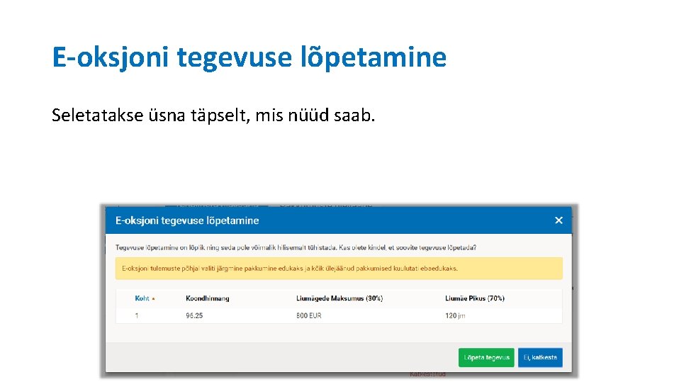 E-oksjoni tegevuse lõpetamine Seletatakse üsna täpselt, mis nüüd saab. 