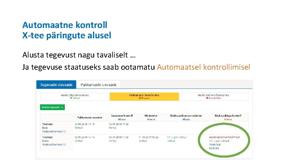 Automaatne kontroll X-tee päringute alusel Alusta tegevust nagu tavaliselt … Ja tegevuse staatuseks saab