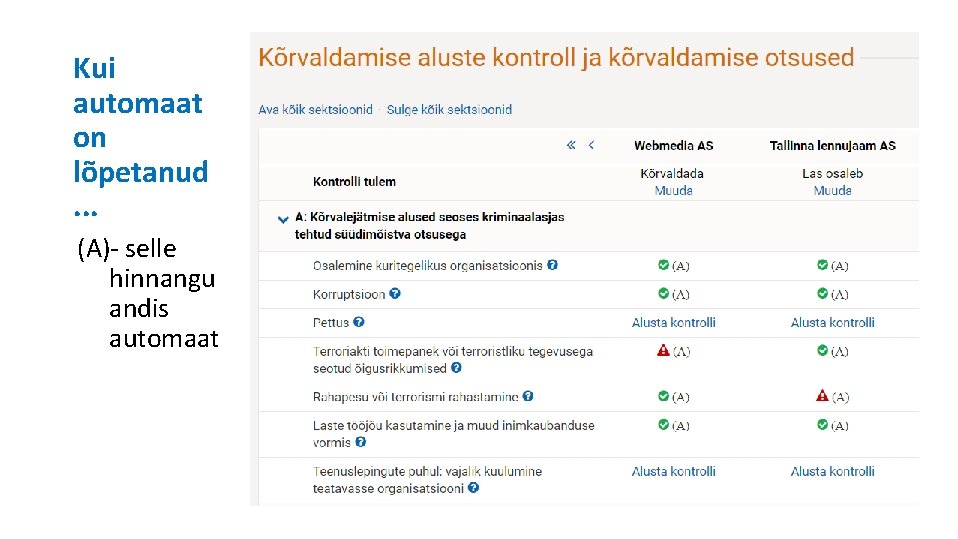 Kui automaat on lõpetanud. . . (A)- selle hinnangu andis automaat 