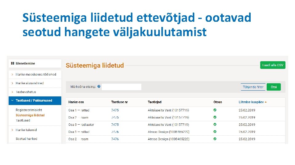 Süsteemiga liidetud ettevõtjad - ootavad seotud hangete väljakuulutamist 