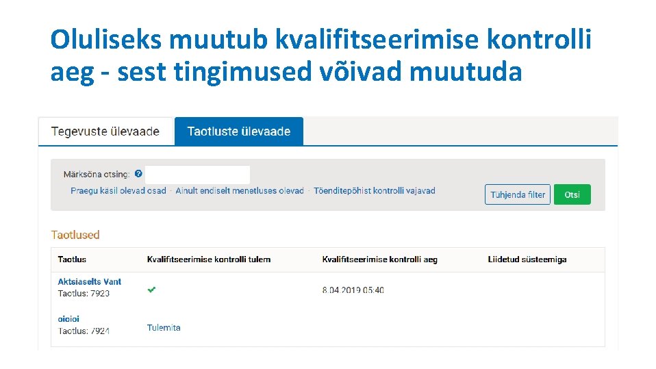 Oluliseks muutub kvalifitseerimise kontrolli aeg - sest tingimused võivad muutuda 