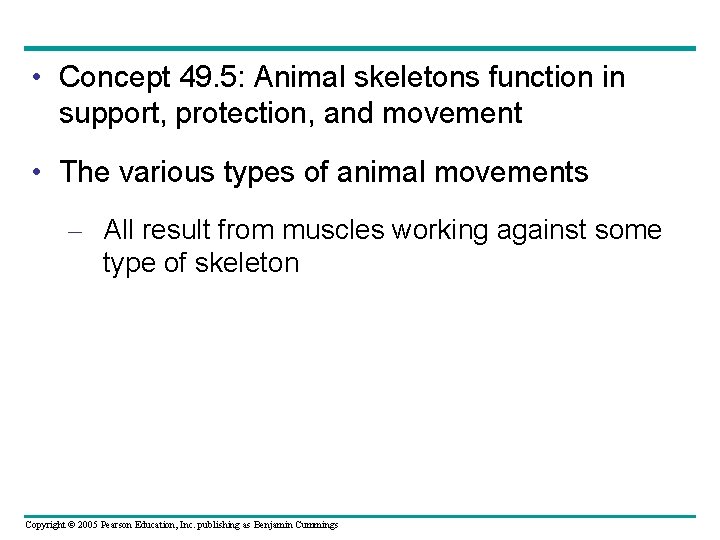  • Concept 49. 5: Animal skeletons function in support, protection, and movement •