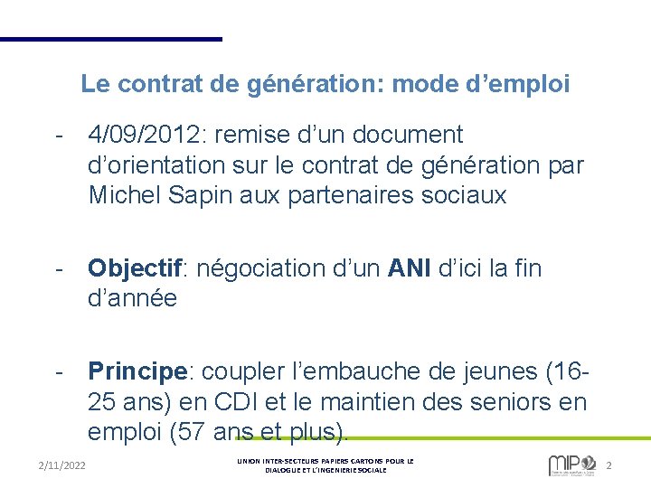 Le contrat de génération: mode d’emploi - 4/09/2012: remise d’un document d’orientation sur le