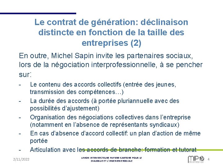 Le contrat de génération: déclinaison distincte en fonction de la taille des entreprises (2)