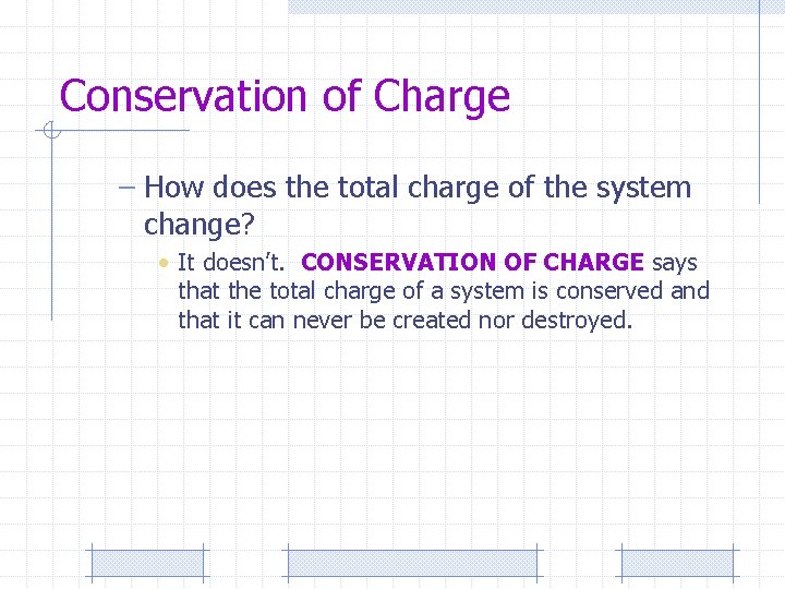 Conservation of Charge – How does the total charge of the system change? •