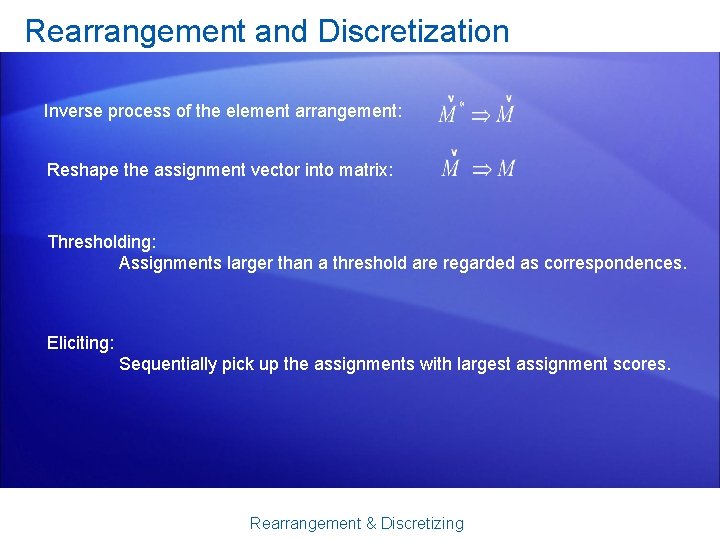 Rearrangement and Discretization Inverse process of the element arrangement: Reshape the assignment vector into