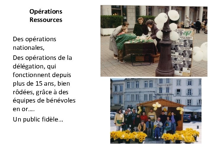 Opérations Ressources Des opérations nationales, Des opérations de la délégation, qui fonctionnent depuis plus