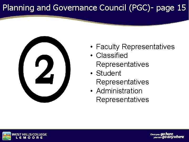 Planning and Governance Council (PGC)- page 15 Capital Investments • Faculty Representatives • Classified
