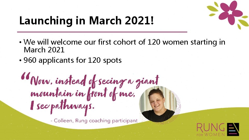 Launching in March 2021! • We will welcome our first cohort of 120 women