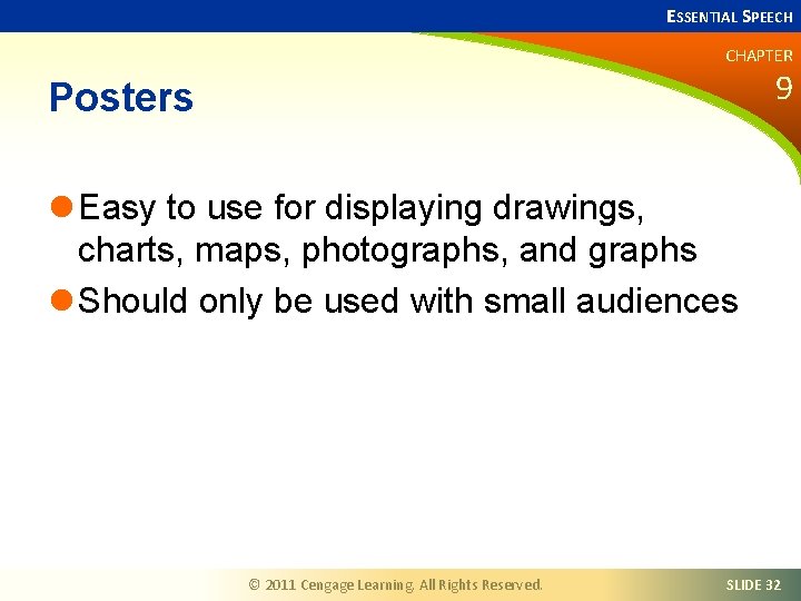 ESSENTIAL SPEECH CHAPTER 9 Posters l Easy to use for displaying drawings, charts, maps,