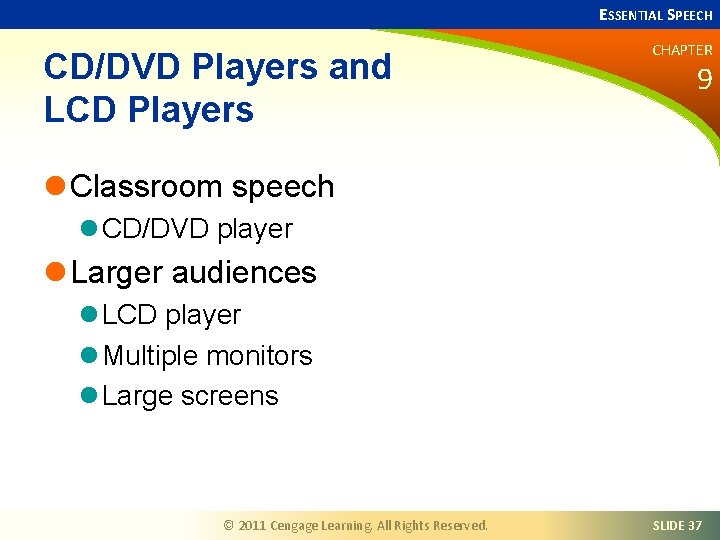 ESSENTIAL SPEECH CD/DVD Players and LCD Players CHAPTER 9 l Classroom speech l CD/DVD