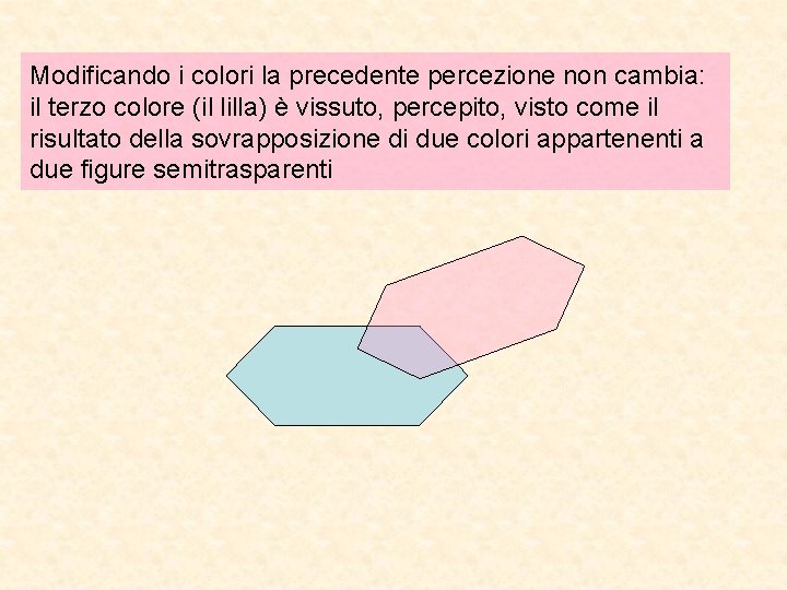 Modificando i colori la precedente percezione non cambia: il terzo colore (il lilla) è