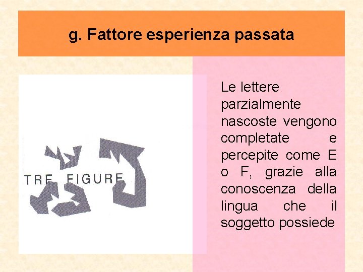 g. Fattore esperienza passata Le lettere parzialmente nascoste vengono completate e percepite come E