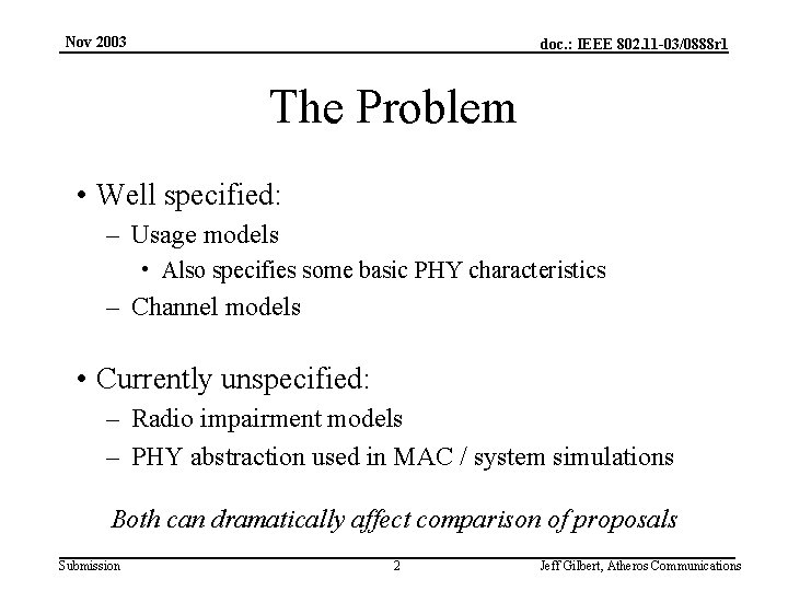 Nov 2003 doc. : IEEE 802. 11 -03/0888 r 1 The Problem • Well