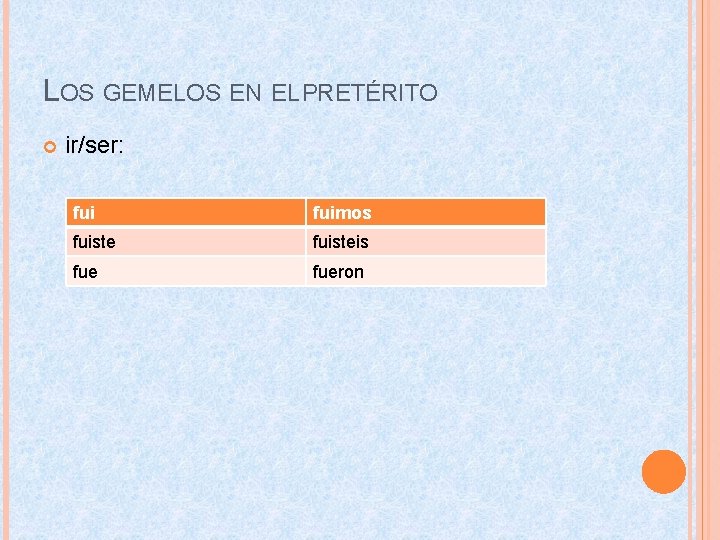 LOS GEMELOS EN EL PRETÉRITO ir/ser: fuimos fuisteis fueron 