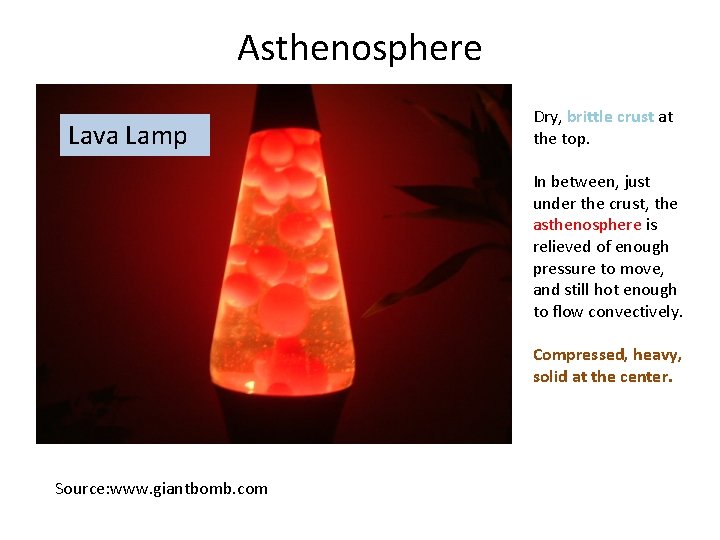 Asthenosphere Lava Lamp Dry, brittle crust at the top. In between, just under the
