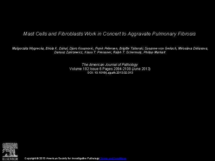 Mast Cells and Fibroblasts Work in Concert to Aggravate Pulmonary Fibrosis Malgorzata Wygrecka, Bhola