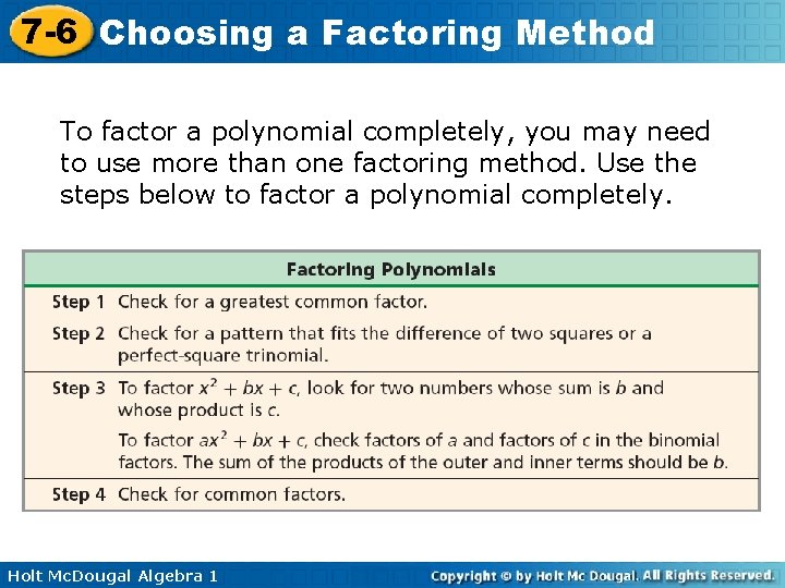 7 6 Choosinga a Factoring Method Warm Up