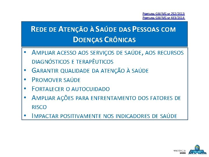 PORTARIA GM/MS Nº 252/2013 PORTARIA GM/MS Nº 483/2014 REDE DE ATENÇÃO À SAÚDE DAS