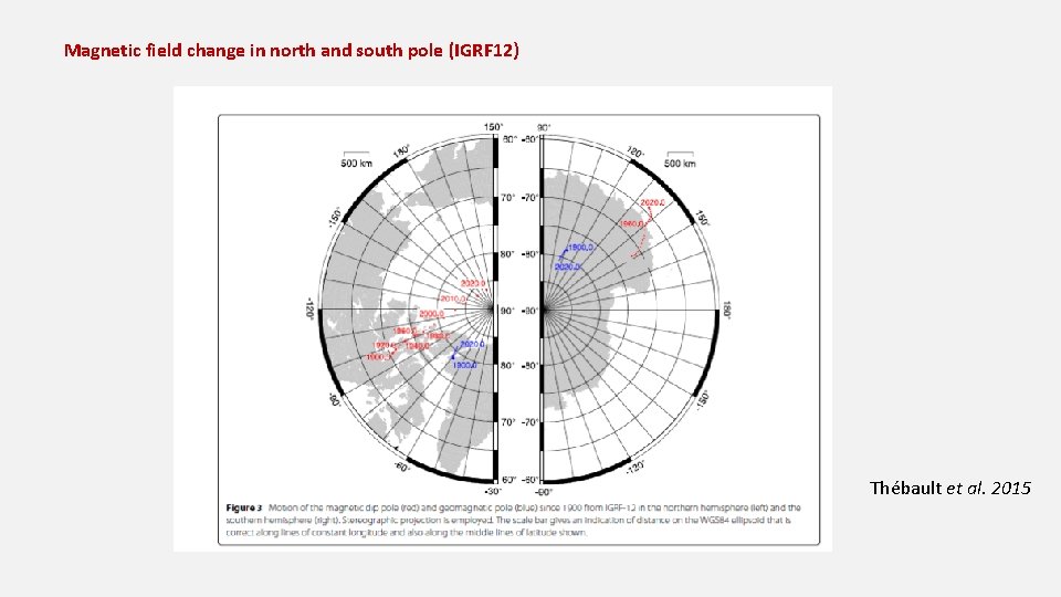 Magnetic field change in north and south pole (IGRF 12) Thébault et al. 2015