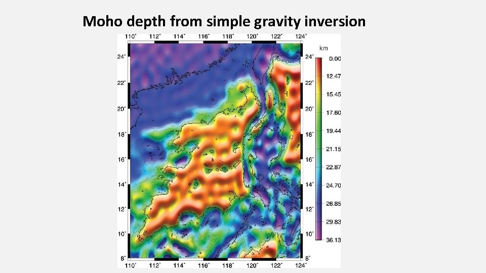 Moho depth from simple gravity inversion 
