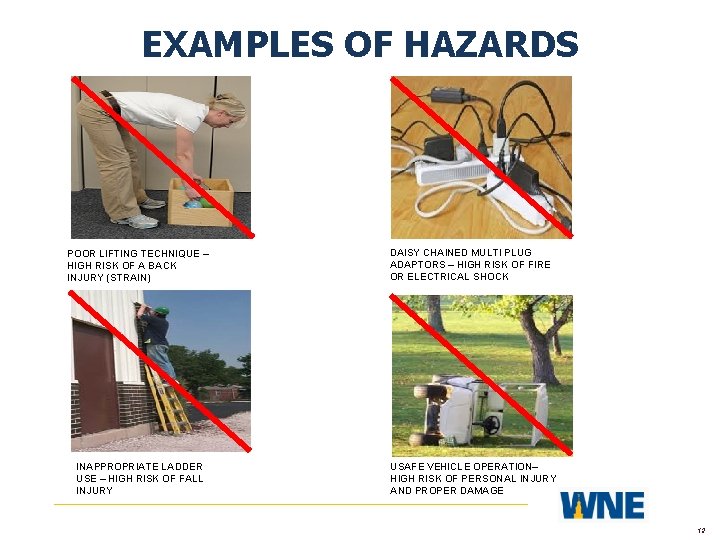 EXAMPLES OF HAZARDS POOR LIFTING TECHNIQUE – HIGH RISK OF A BACK INJURY (STRAIN)