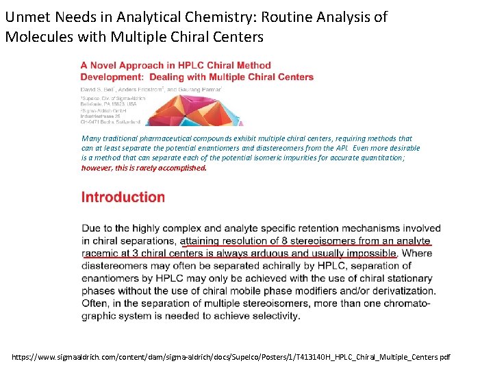 Unmet Needs in Analytical Chemistry: Routine Analysis of Molecules with Multiple Chiral Centers Many
